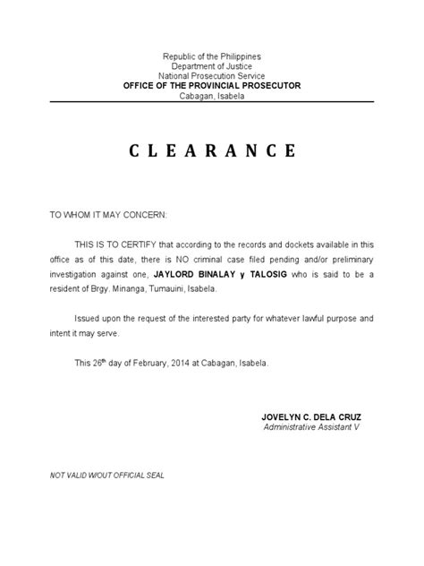 how to get prosecutor clearance